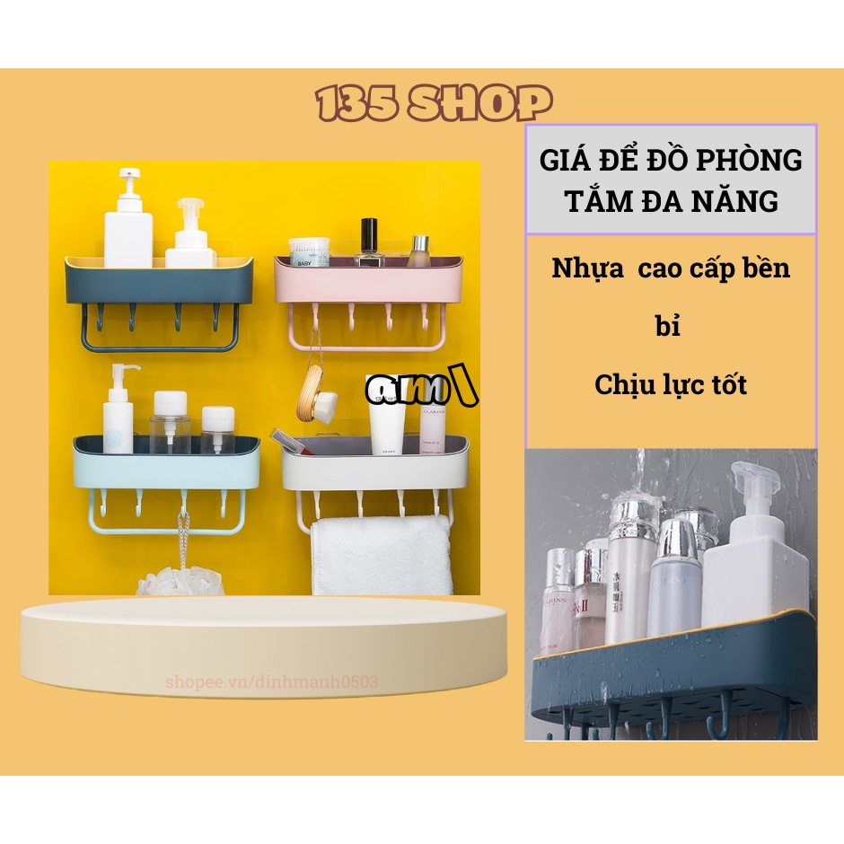 Kệ để đồ đa chức năng - Giá treo đồ có móc treo hình chữ nhật dành cho nhà tắm, nhà bếp, nhà vệ sinh - M49