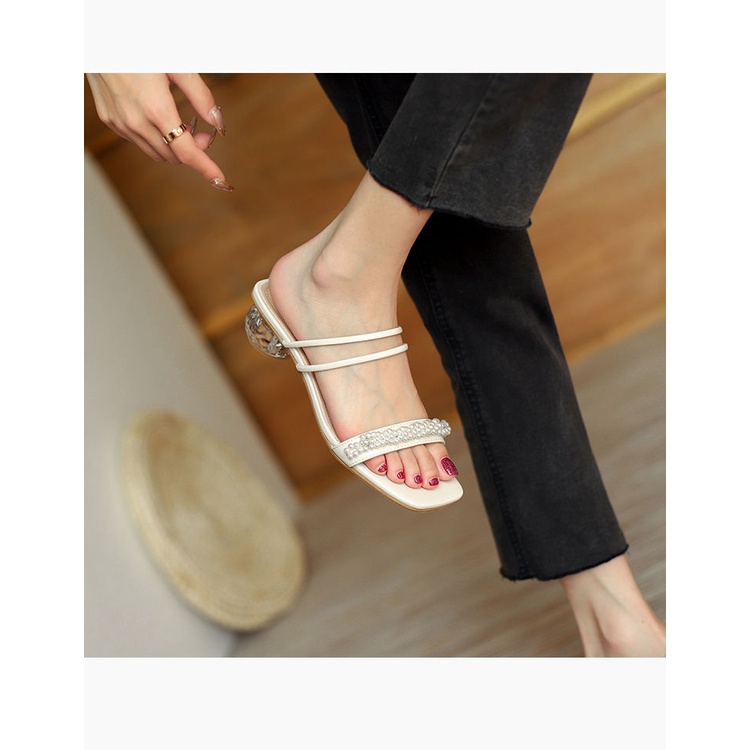 Dép quai ngang size 31 32 33 đính hạt đi được hai kiểu phong cách trẻ trung sang chảnh đế cao 3,5cm