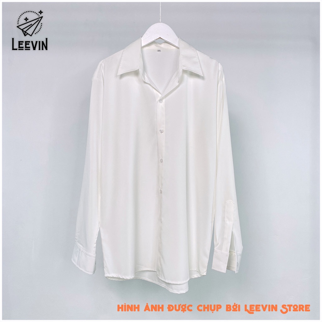 Áo Sơ Mi Nữ Form Rộng Dài Tay Cotton Lụa Hàn Unisex Màu Trắng Đen Kiểu sơ mi nữ dáng rộng Bigsize Ulzzang Leevin Store