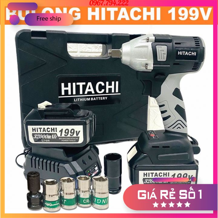 Khoan Pin - Máy Siết Bulong Pin Hitachi 199V, Máy Bắn Mở Bulong Cầm Tay, Bắn Vít, Xiết ốc,Khoan Tường ,Tặng 6 Đầu Khẩu