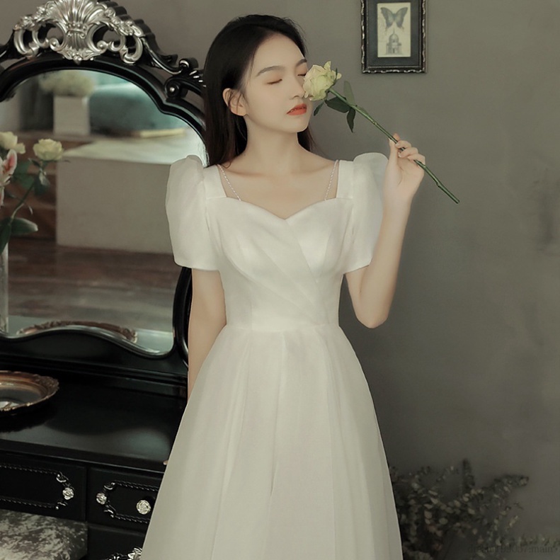 🔥QUẢNG CHÂU🔥 Đầm cô dâu màu trắng thiết kế đơn giản phong cách Pháp thời trang sang trọng 🔥BIGSIZE 40-90KG🔥 dr đám c