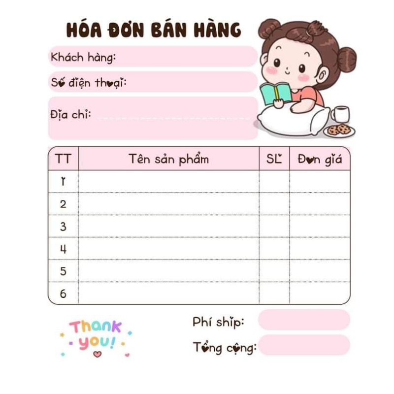 ❤️[MUA 10 CUỐN TẶNG 1 CUỐN] Hoá Đơn Bán Hàng 1 Liên Dễ thương❤️