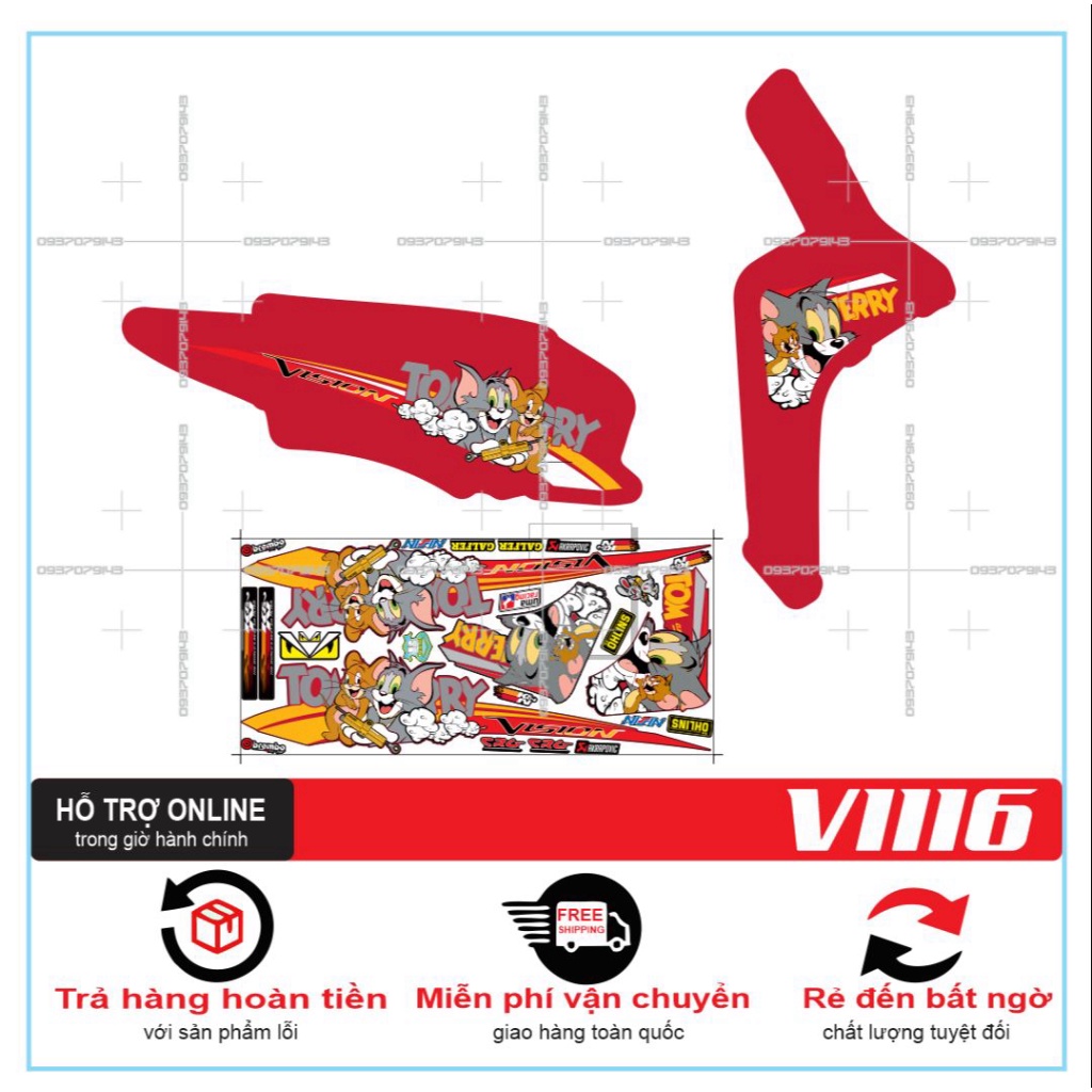 TEM XE VISION 2016 TOM AND JERRY DÁN XE ĐỎ -- SHIN DECAL 2