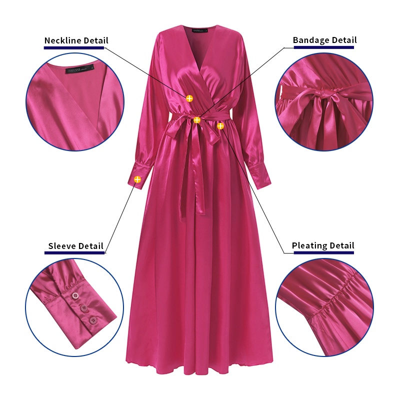 Đầm maxi ZANZEA tay cổ chữ V phối nút cài nữ tính thanh lịch