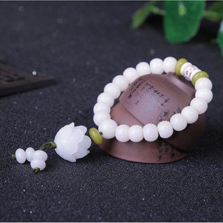 Chuỗi Vòng Tay EBI Hạt Giả Ngọc Phối Charm Hạt Bồ Đề Trắng Thiên Nhiên Bình An May Mắn 8 Ly