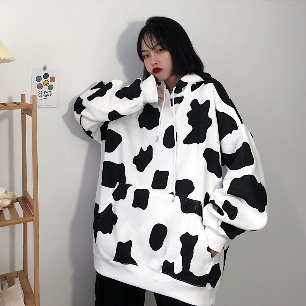 Áo Hoodie Họa Tiết Con Bò Sữa Cặp Nam Nữ Chất Nỉ PE Cotton Cao Cấp, Áo khoác Hoodie Zip Nỉ Bông Bò Sữa unisex nam nữ