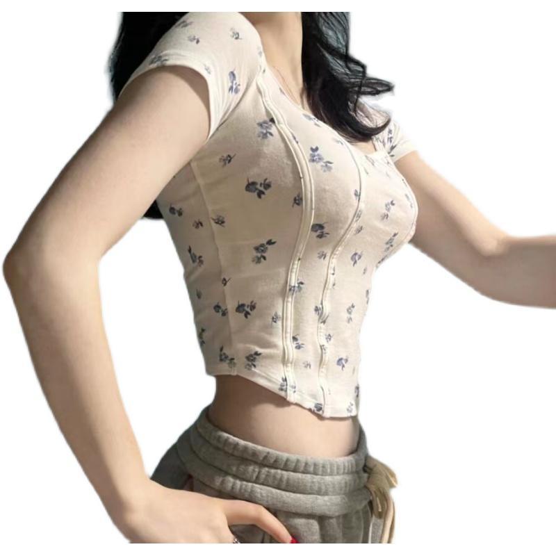 jiashucheng Áo Thun NgắN Tay In Hoa Xương Cá Phong CáCh MớI