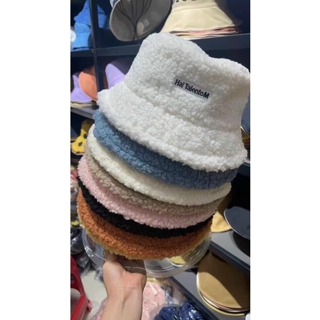 Mũ bucket lông cừu phong cách Hàn Quốc