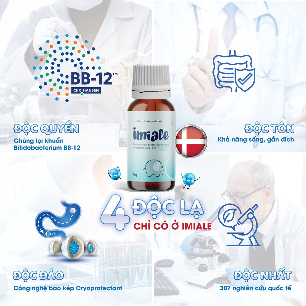 Men vi sinh IMIALE cải thiện tiêu hóa, biếng ăn, tăng đề kháng từ Đan Mạch - 3 lọ x 8ml