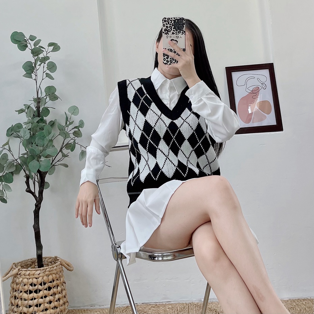 Áo Gile Len Nữ Họa Tiết Caro Nhiều Màu