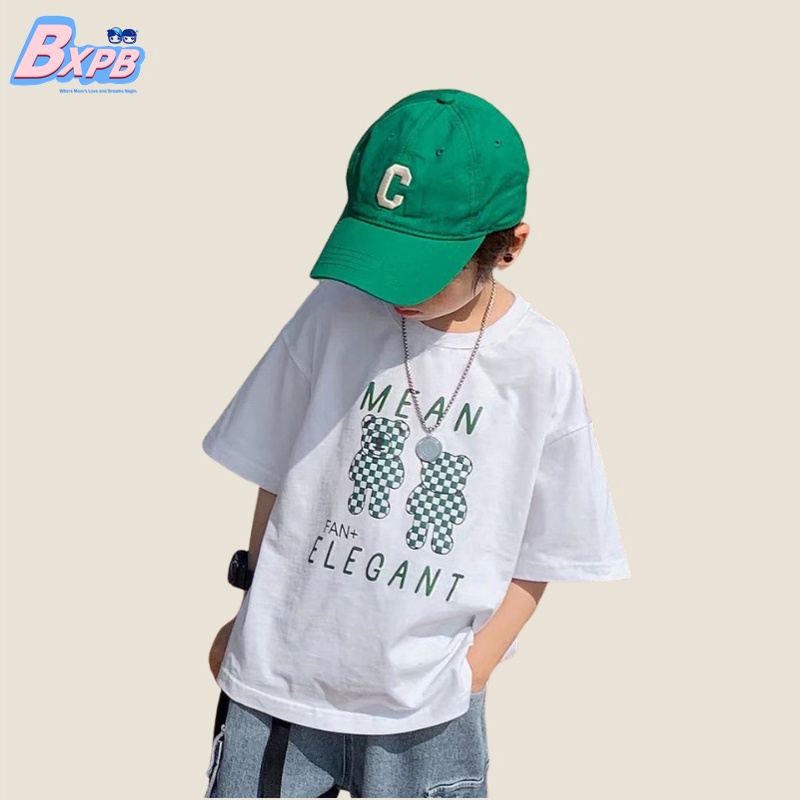 Áo thun BXPB tay ngắn cổ tròn dáng rộng in họa tiết phong cách Hàn Quốc thời trang mùa hè cho bé