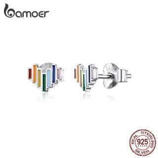 BAMOER Bông Tai bạc Hình Trái Tim Cầu Vồng Dễ Thương Cho Nữ Sce7877