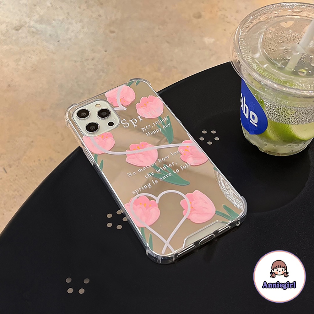 Ốp Điện Thoại TPU Mềm Chống Sốc Gắn Kèm Gương Trang Điểm Họa Tiết Hoa Tulip Dành Cho IPhone 13 12 11 Pro Max