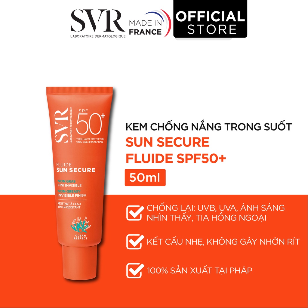 Kem chống nắng trong suốt, không nhờn rít SVR SUN SECURE Fluide SPF50+ 50ml