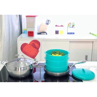 Tupperware xửng hấp 3 tầng màu xanh