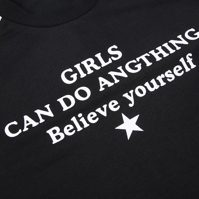 Áo Liền Quần Dài Tay Cổ Tròn In Chữ Thời Trang Dành Cho Nữ