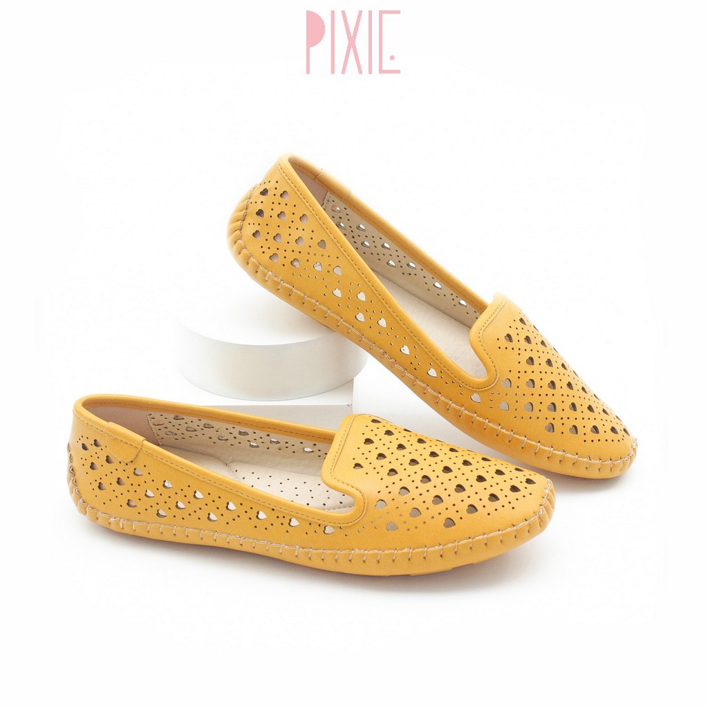 Giày Búp Bê Bệt Đế Âm Da Mềm Cut-out Màu Vàng Pixie P262