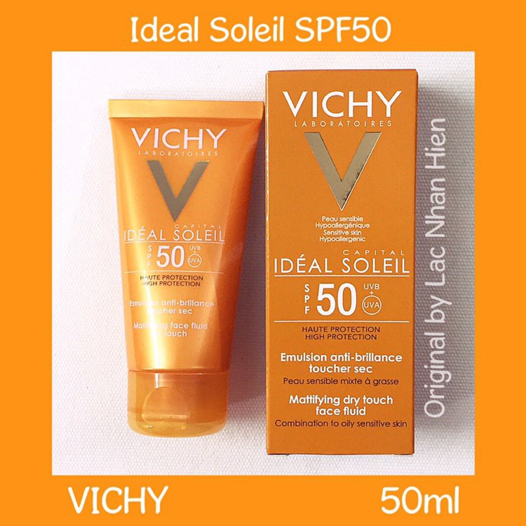 KEM CHỐNG NẮNG VICHY KIỀM DẦU ❤ VICHY IDEAL SOLEIL MATTIFYING FACE FLUID DRY TOUCH SPF50