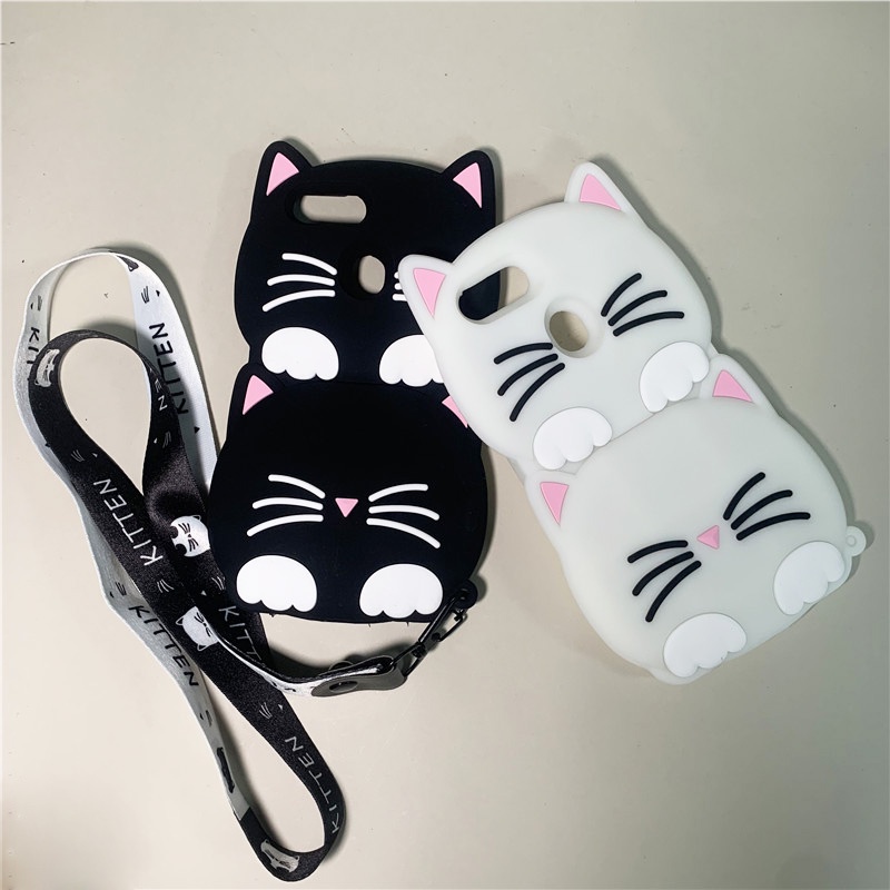 Ốp Điện Thoại TPU Mềm In Hình Hoạt Hình 3D Phát Sáng Trong Đêm Có Dây Đeo Cho Oppo A5S A7 F9 F5 F7 A83 R15 F1S A59 A12 A3S Realme C1