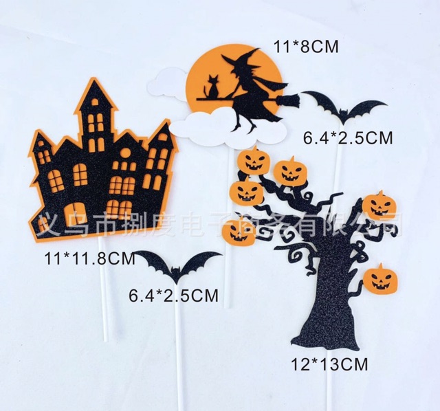 Que cắm Halloween trang trí bánh kem