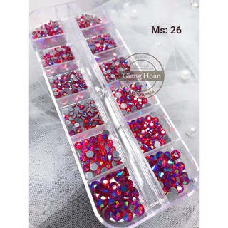 Đá nail - Đá chân keo khay mix size siêu sáng loại 1 - Mã CK26 hồng đậm ab
