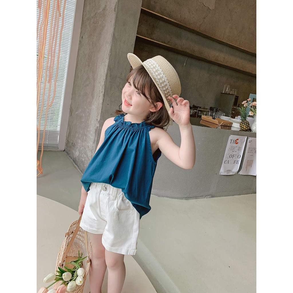 Áo không tay cổ tròn màu sắc đơn giản phong cách Hàn Quốc thời trang xinh xắn cho bé gái