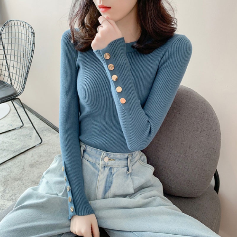 Áo sweater dệt kim ZHELIHANGFEI tay dài cổ cao dáng ôm quyến rũ cho nữ