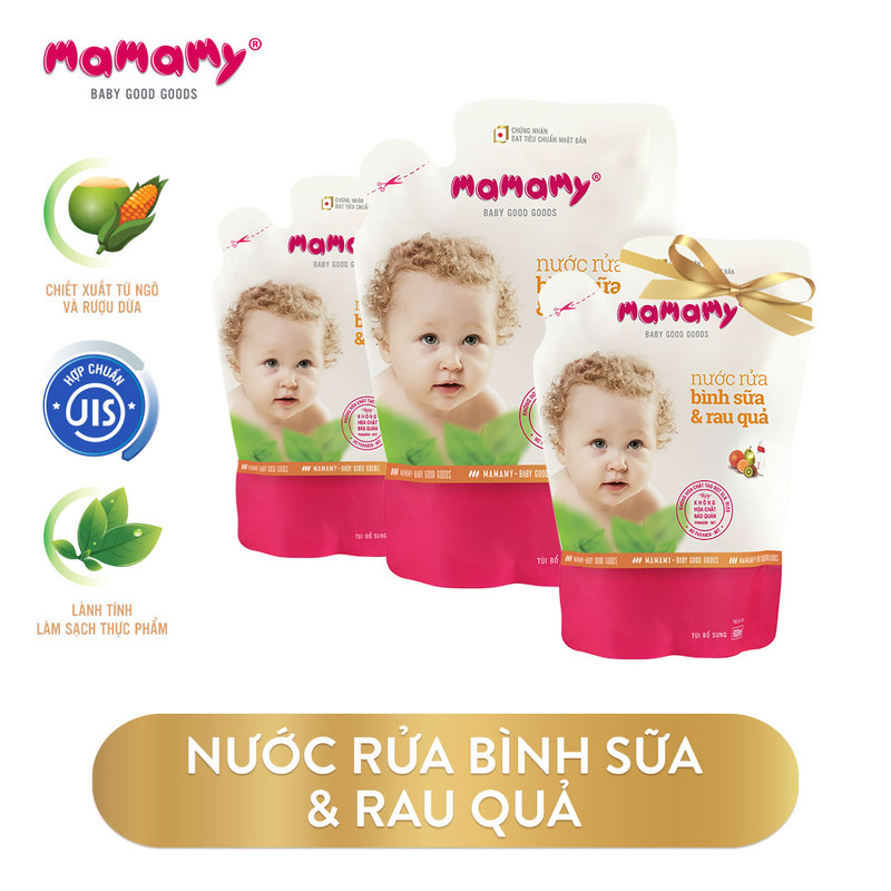 [MUA 2 TẶNG 1]2 Túi bổ sung Nước rửa bình sữa và rau quả Mamamy 600ml/túi và 1 Túi bổ sung cùng dung tích,an toàn cho bé