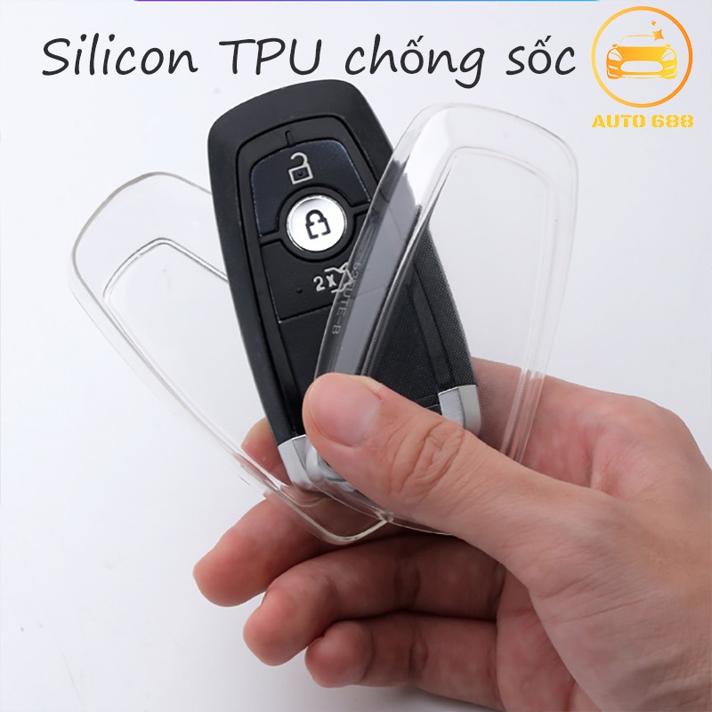 Ốp khóa Ford Everest Ranger Ecosport Titan Bạc Đen Nâu TPU chống sốc va đập, bảo vệ chìa smartkey