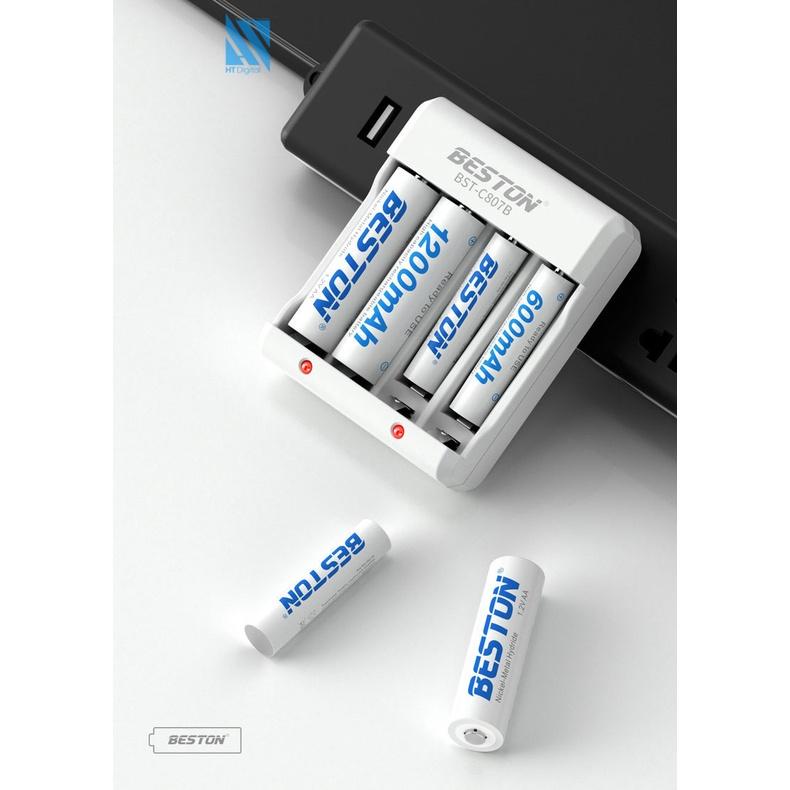 Sạc Pin AA AAA C807B Beston Kèm Pin Sạc Dung Lượng Cao Dùng Cho Micro, Remote, Đồ Chơi Trẻ Em, Loa, Đèn Pin