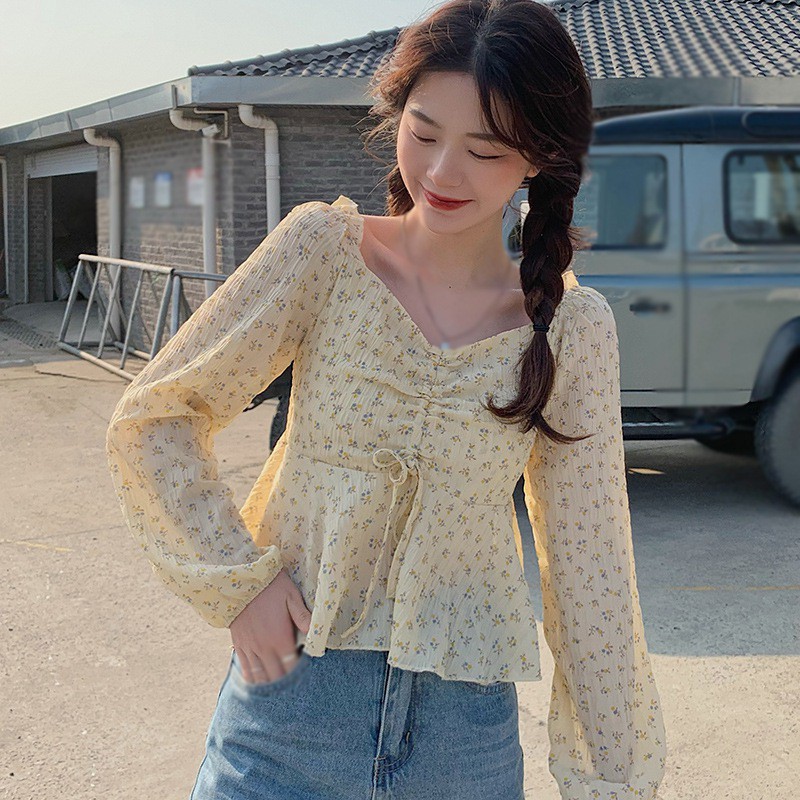 Áo Kiểu Chất Chiffon Hoạ Tiết Hoa Thiết Kế Cổ Chữ V Nữ Tính | BigBuy360 - bigbuy360.vn