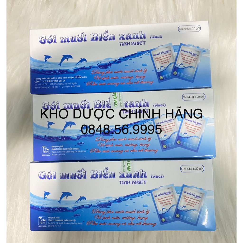 Gói MUỐI BIỂN XANH tinh khiết(NaCl)hộp 20 gói - Pha nước muối sinh lý, vệ sinh miệng, mũi, rửa mũi xoang, rửa vết thương