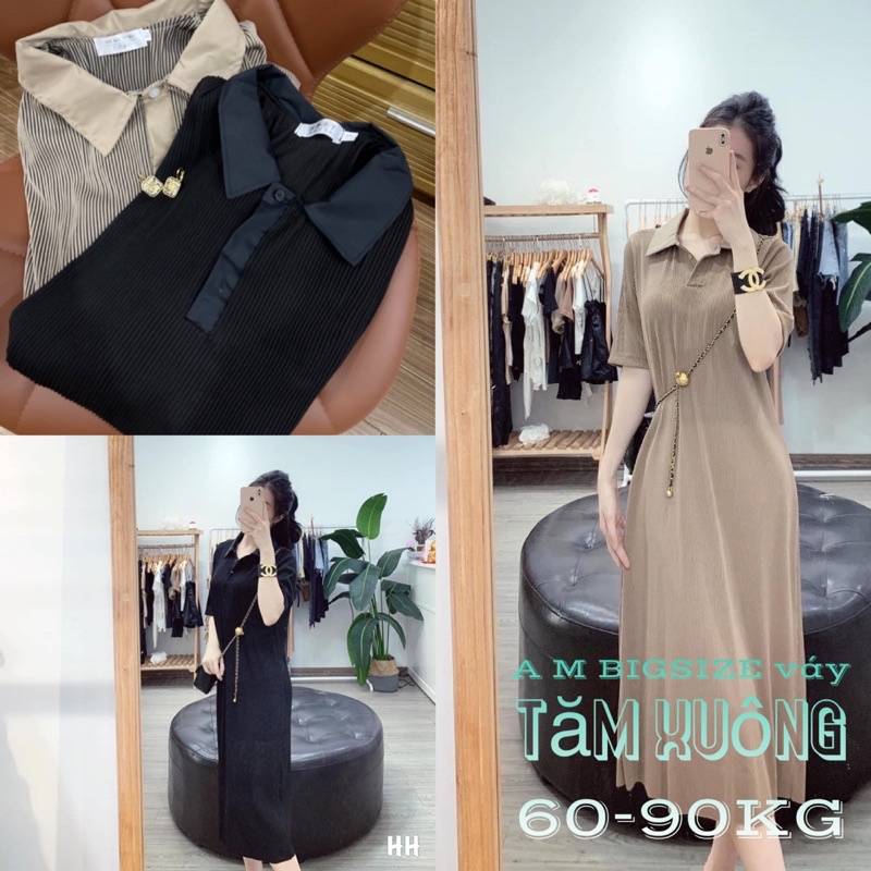 Váy xuông tăm cổ đức gọn dáng cho nàng chubby