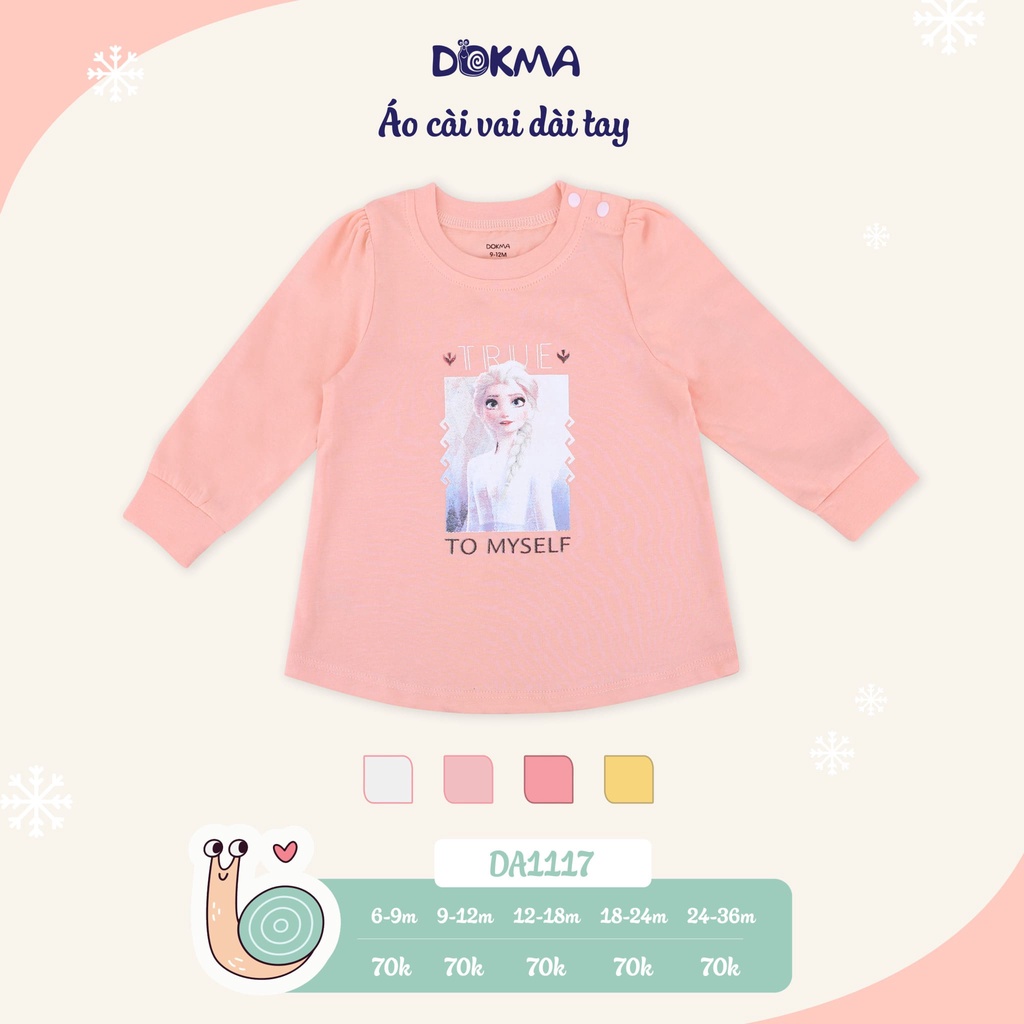 DA1117 Áo dài tay bé gái Dokma hình công chúa elsa vải cotton mỏng