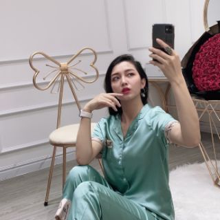 Đồ mặc nhà Pijama lụa tay cộc quần dài lụa satin loại 1