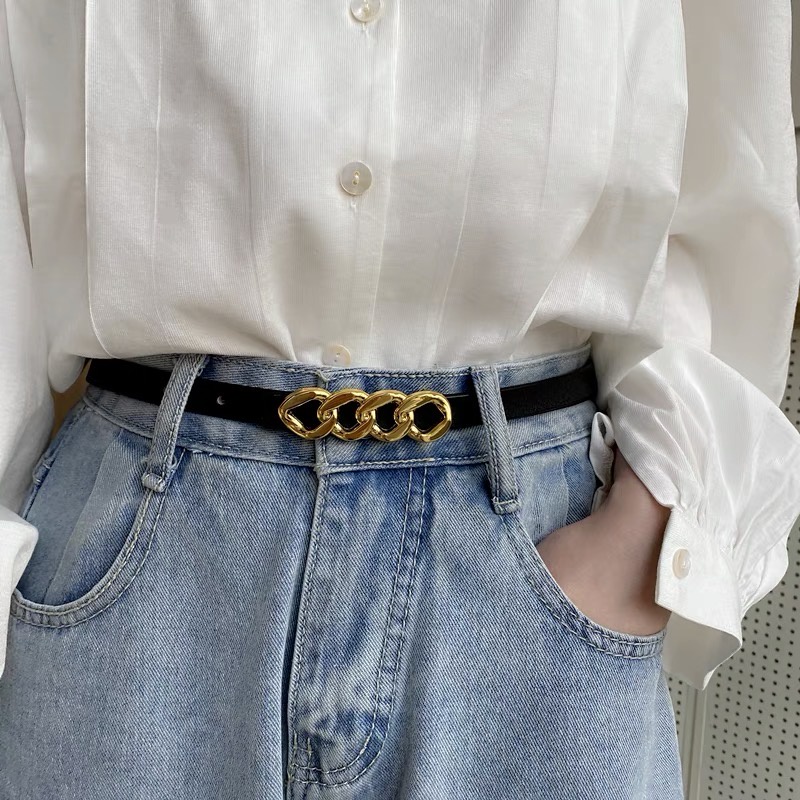 Dây Nịt Váy Áo Quần Nữ bản nhỏ mặt Xích Xoắn ĐV012 - Thắt lưng da mảnh 1.3cm da đẹp phối váy áo cá tính