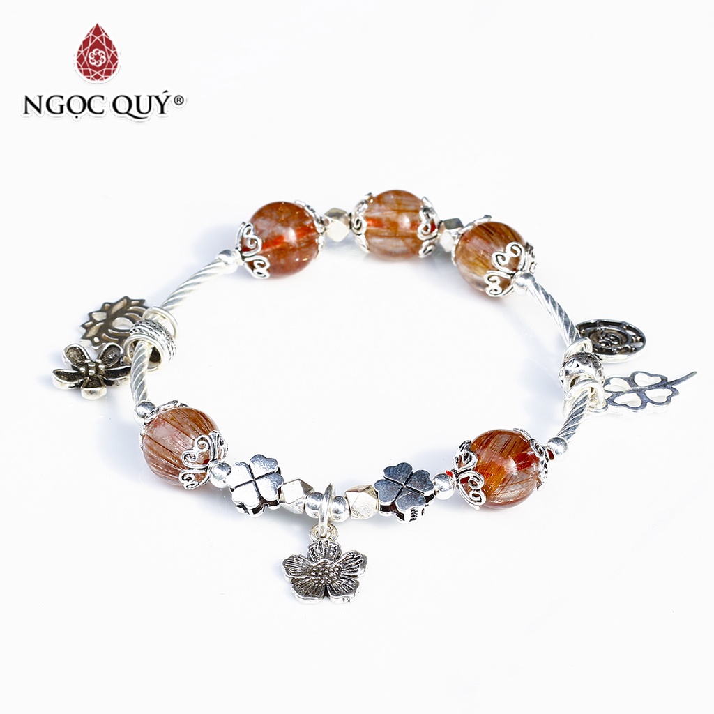 Vòng tay đá thiên nhiên phối charm cỏ 4 lá - Ngọc Quý
