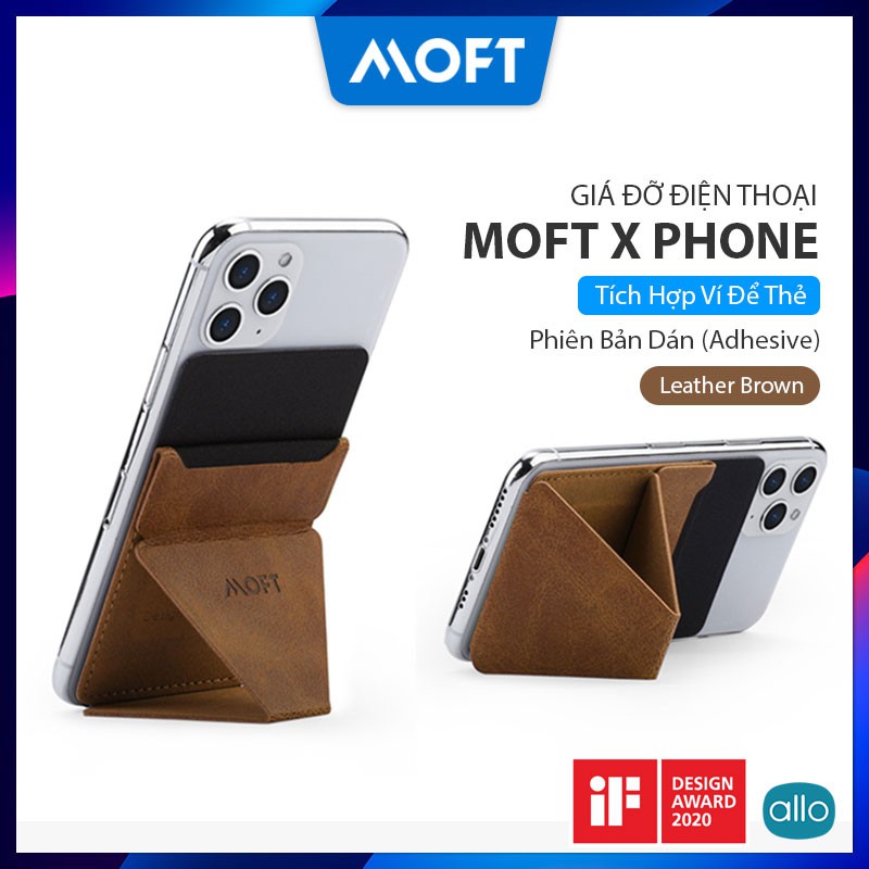 Giá Đỡ Điện Thoại Moft X Phone Stand Leather Brown, Tích Hợp Ví Để Thẻ, Siêu Mỏng Đa Năng, Phiên Bản Dán Keo (Adhesive)