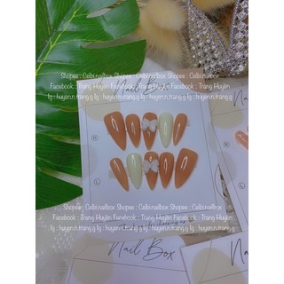 Móng úp, nailbox thiết kế tone cafe sữa đính nơ