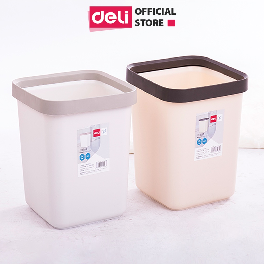 Thùng rác vuông Deli -  Dung tích 10l / 12l - Có nẹp giữ túi thông minh, nhựa pp dễ vệ sinh, không bám bẩn - 18820/18821