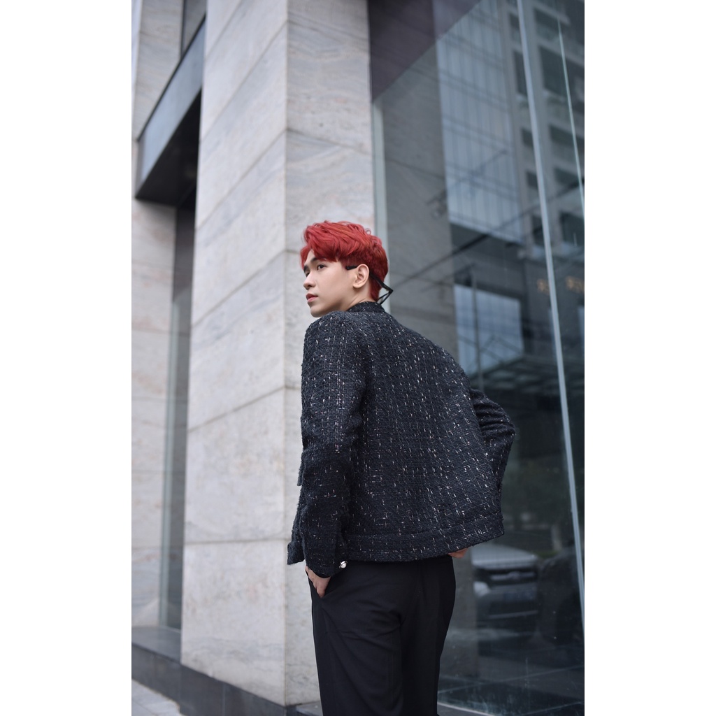 Áo dạ tweed nam thiết kế cao cấp dáng ngắn nắp túi trước ngực dáng Hàn Quốc by Chou