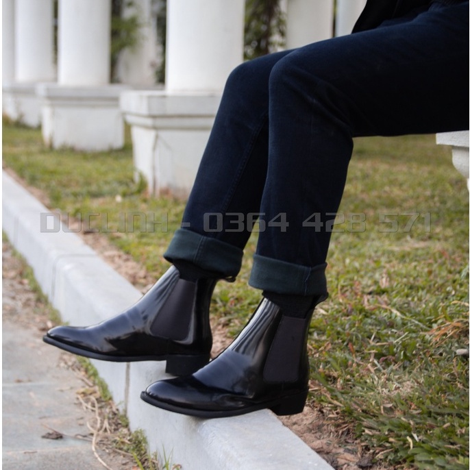 [TẶNG TẤT KHỬ MÙI] Giày Chelsea Boots Da Bóng, Màu Đen độc quyền, hỗ trợ tăng chiều cao bí mật 5cm, dễ phối đồ | WebRaoVat - webraovat.net.vn