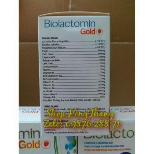 Cốm Biolactomin gold hỗ trợ tiêu hóa trẻ biếng ăn kém hấp thụ hộp 20 gói