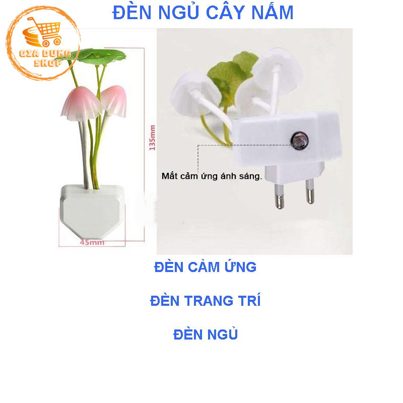 Đèn Ngủ Trang Trí Đèn Hình Cây Nấm Cảm Ứng Tự Động Phát Sáng Khi Trời Tối