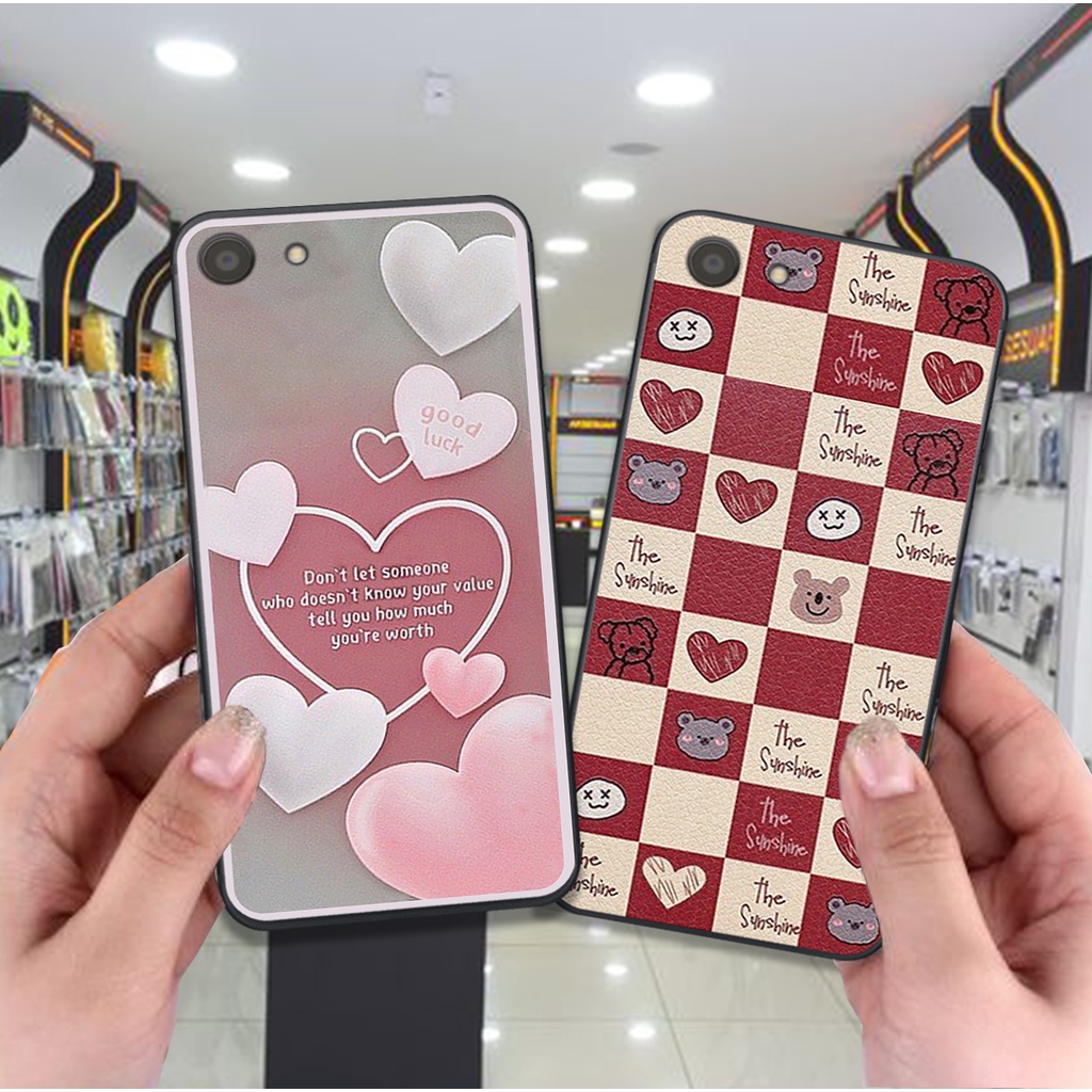 Ốp Oppo A71 / A83 bộ hình caro trái tim đen trắng hồng bong bóng dễ thương