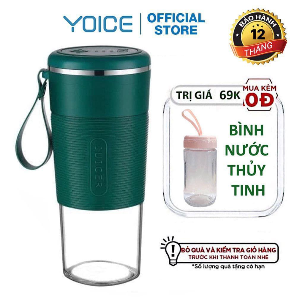 Máy xay sinh tố loại sạc pin không dây 6 LƯỠI bằng thép không gỉ YOICE 300ml thủy tinh chịu nhiệt cao cấp