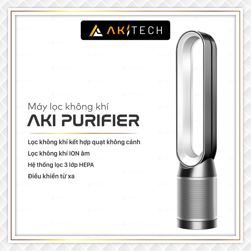 Máy lọc không khí AKI PURIFIER tạo ion âm lõi lọc HEPA khử mùi tích hợp quạt điều hòa không cánh