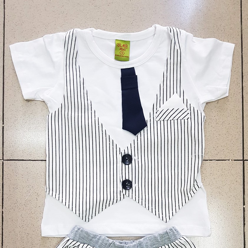 Bộ vest gile cà vạt bé trai sọc phong cách hàn Quốc