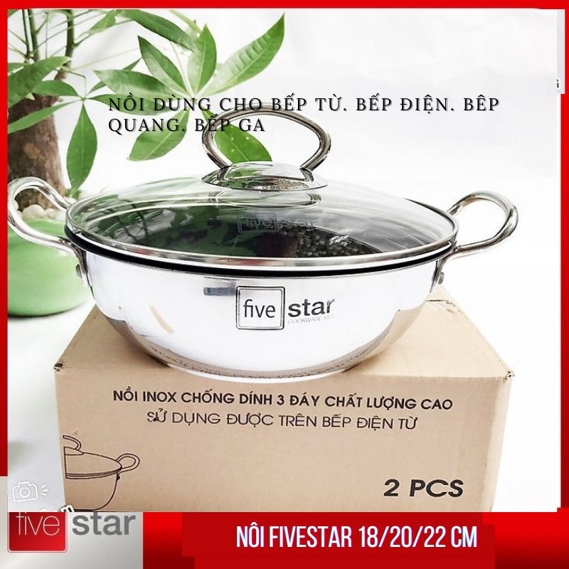 Nồi Fivestar Inox 304 phủ men chống dính 3 lớp đáy 20cm FSN20IN005 ( tốt cho sức khỏe) BẢO HÀNH 2 NĂM