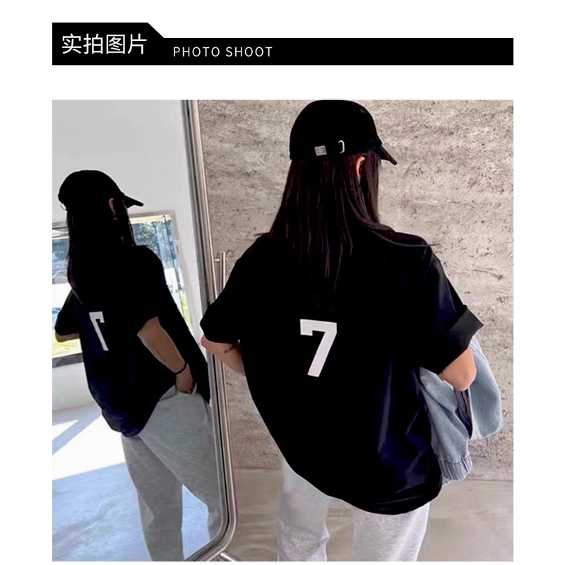 Áo Thun Cotton Ngắn Tay Dáng Rộng In Số 7 Thời Trang Unisex